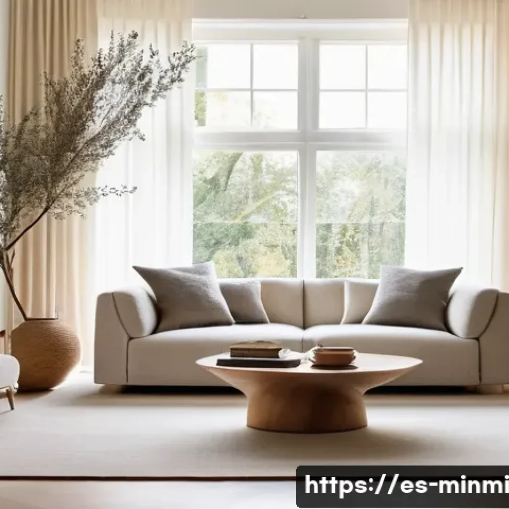 미니멀 럭셔리 디자인의 최신 트렌드 - **Prompt:** A minimalist living room bathed in soft, natural light, embodying silent luxury. The foc...