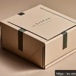 Home 18 미니멀 럭셔리 패키징 디자인 사례 - A sleek luxury product packaging scene showcasing minimalist design: a clean, matte beige box with s...