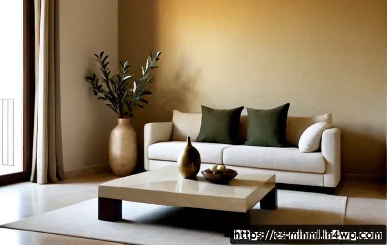 미니멀 럭셔리를 위한 컬러 팔레트 - Photorealistic minimalist luxury living room in a refined warm neutral palette of ivory, sand, taupe...
